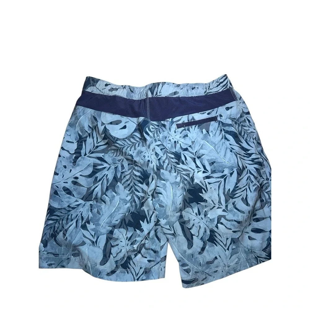 Speedo Swim Trunks Blue Floral Print Sz‎ Medium Drawstring Waist Pockets Lined